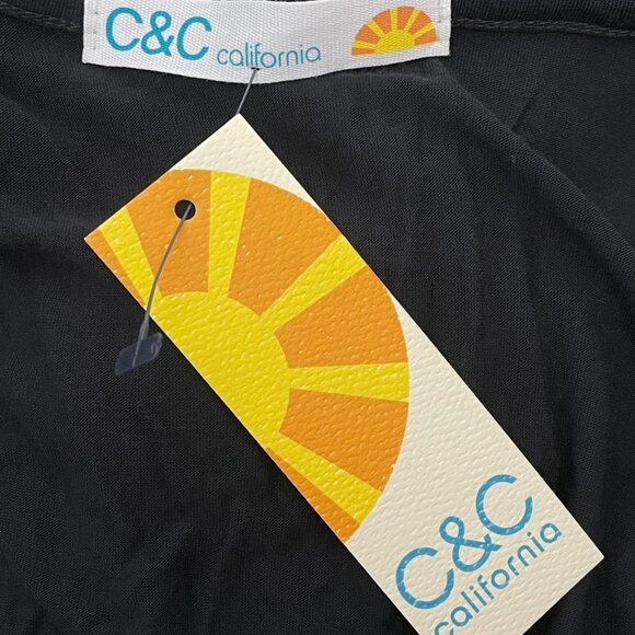 NWT C&C California Ruffle Button Down V Neck Black Knit Top Sz. S - Picture 3 of 3